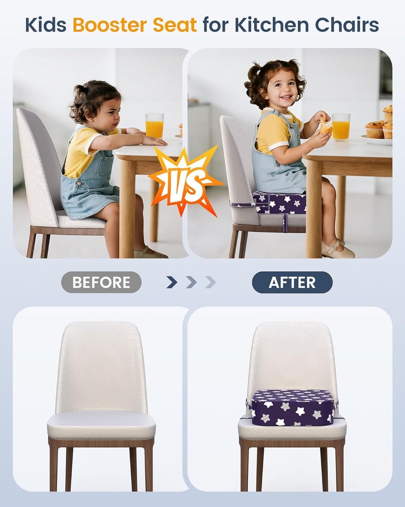 OPZAVYA Toddler Booster Seat for Dining Table and Kitchen Chair – Adjustable Safety Straps, Non-Slip, Easy to Clean, Portable Travel Foam Booster Cushion Seat for Kids & Toddlers (Purple-Star) - Image 5